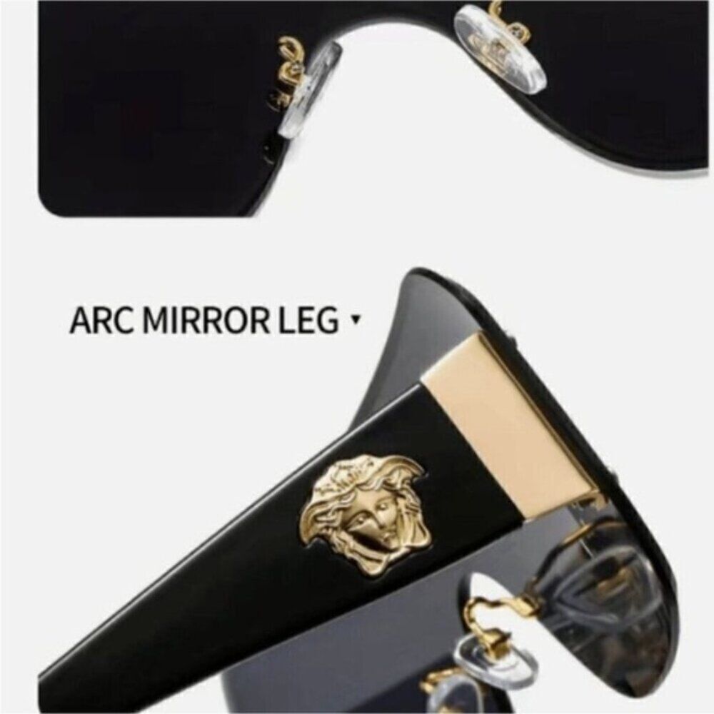 Medusa Reflective Aviator Rimless Black Gold Monogram Sunglasses - Picture 4 of 7